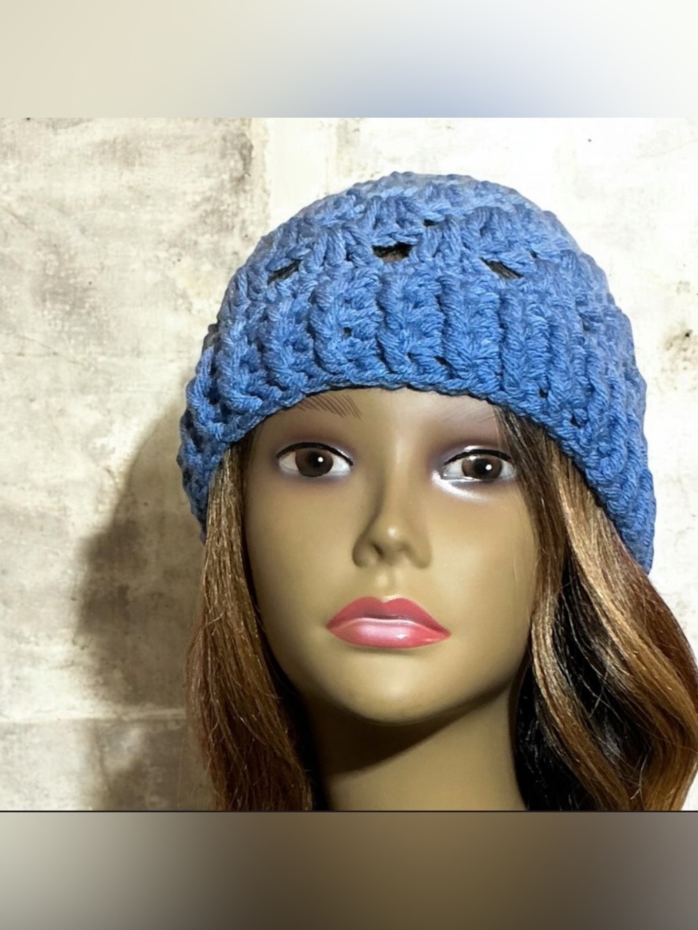 Hand-Crocheted Sky Blue Women's Beanie Hat